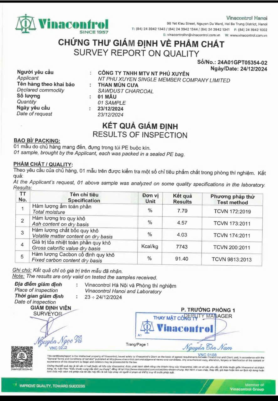 Charcoal Certificate Bulk Charcoal For Sale - Tu Charcoal